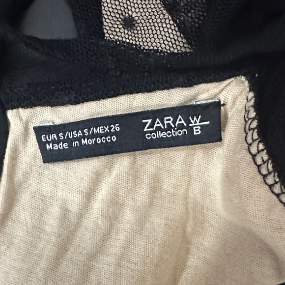 Zara Black and Tan Sheer Polka Dot Blouse - Picture 3 of 3